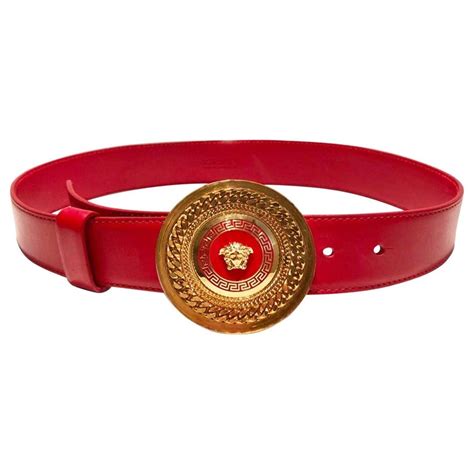 red Versace belt gold buckle